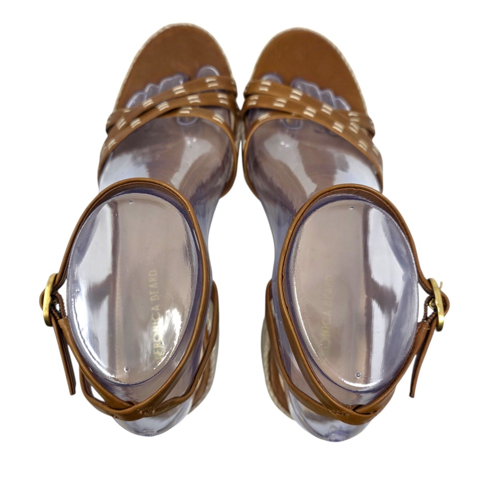Veronica Beard Philene Platform Wedge Sandals Tan Leather Espadrille 7.5M $375 - Picture 7 of 11